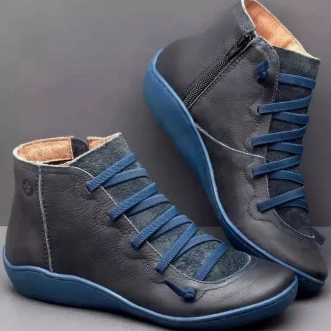 Women's ankle boots with lace-up front for casual wear – Blue