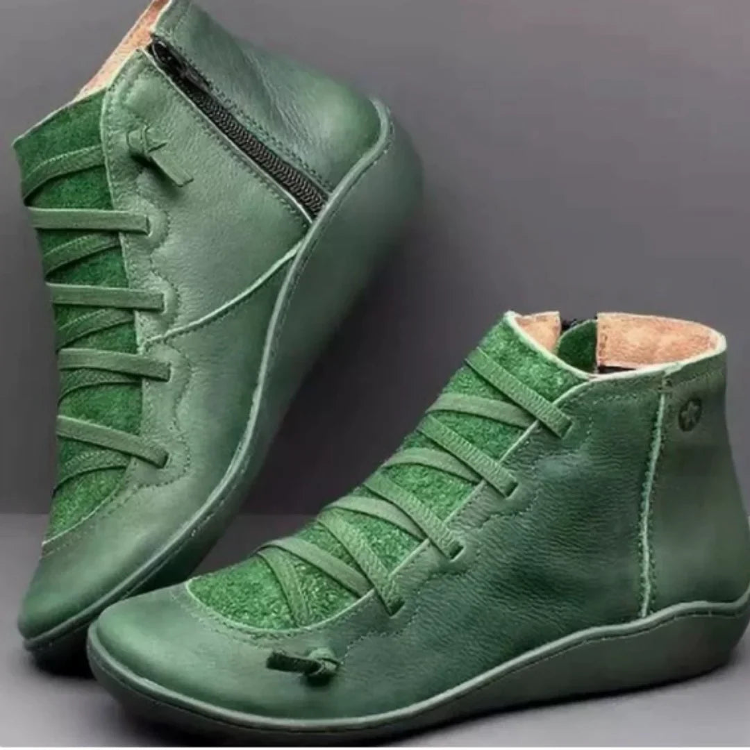 Women's ankle boots with lace-up front for casual wear – Green