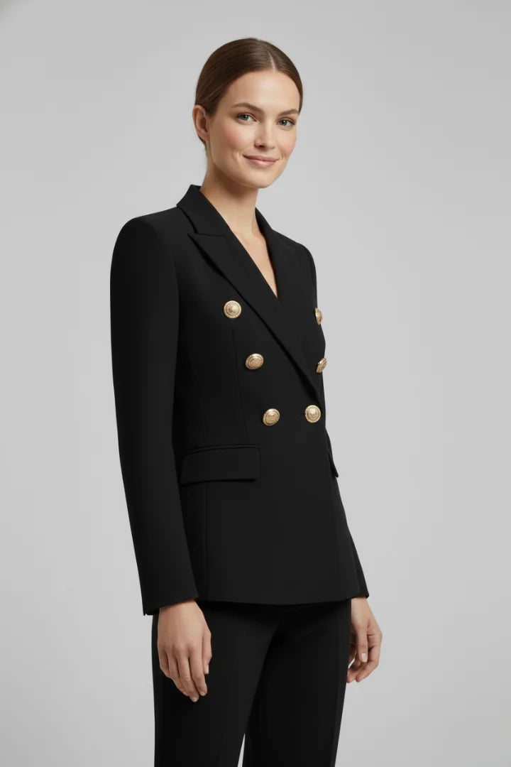 Women’s double-breasted blazer with tone button details