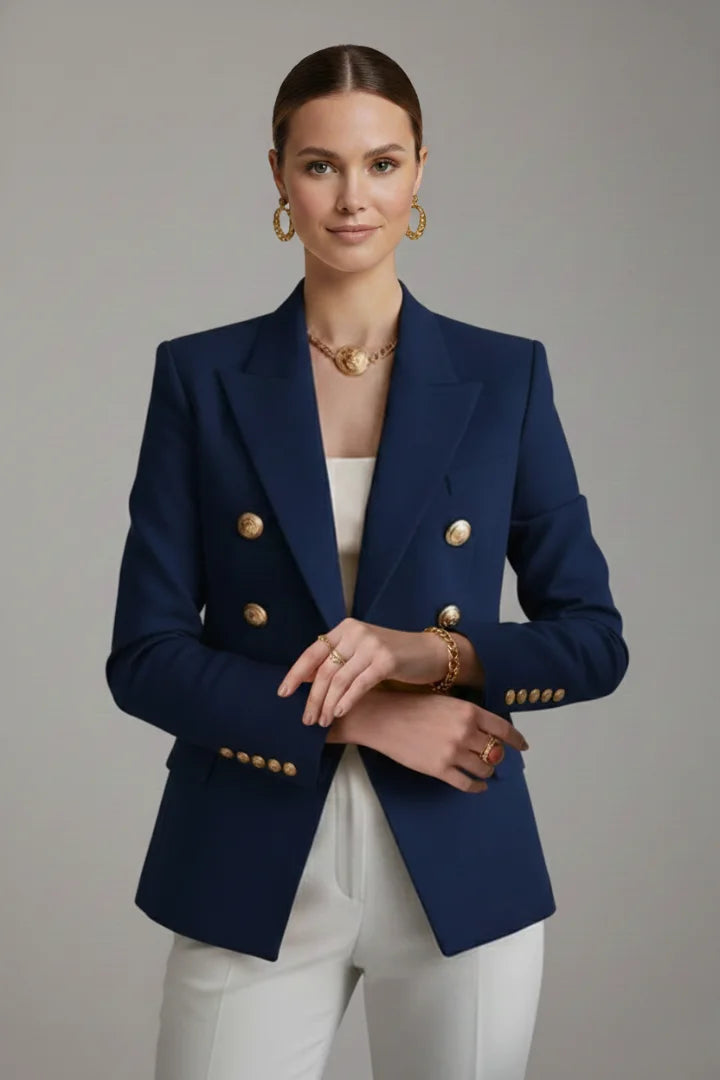 Women’s double-breasted blazer with tone button details – Black