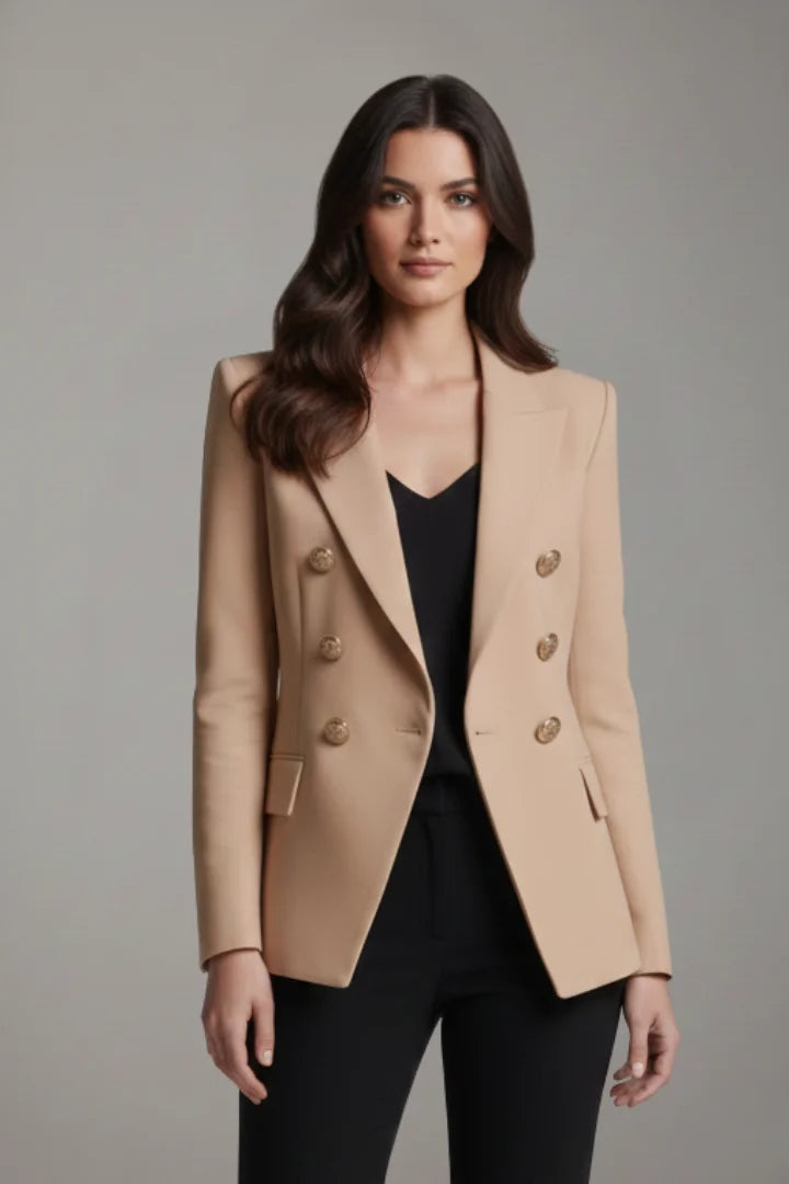 Women’s double-breasted blazer with tone button details – Khaki