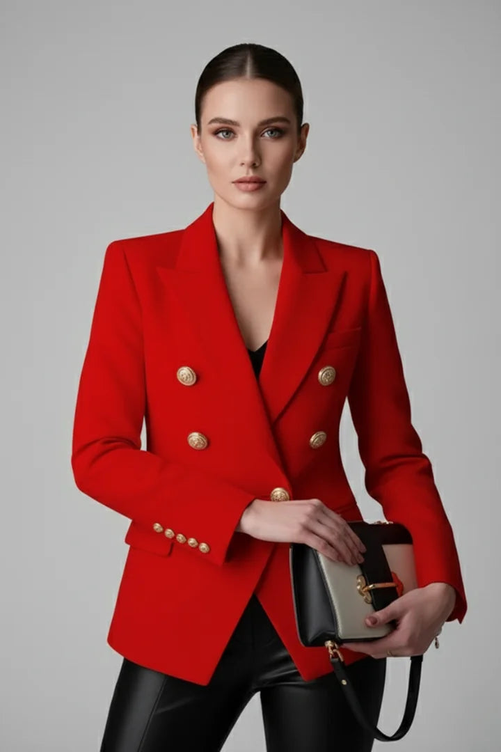 Women’s double-breasted blazer with tone button details – Red