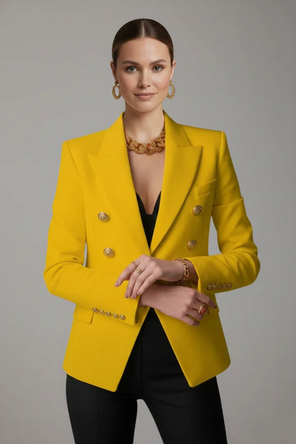 Women’s double-breasted blazer with tone button details – Yellow