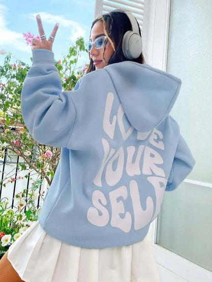 Women’s hoodie with drawstring hood and front kangaroo pocket – Blue