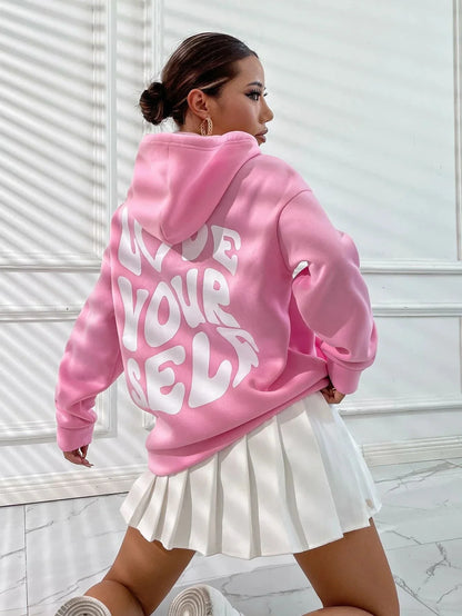 Women’s hoodie with drawstring hood and front kangaroo pocket – Pink