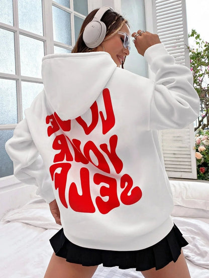 Women’s hoodie with drawstring hood and front kangaroo pocket – White