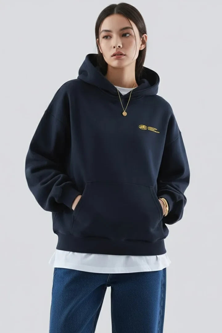 Women’s hoodie with front print and pullover design – Black