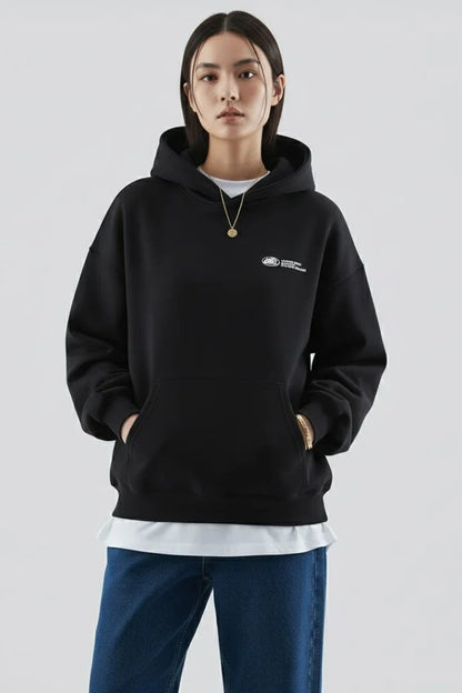 Women’s hoodie with front print and pullover design – Dark-Black