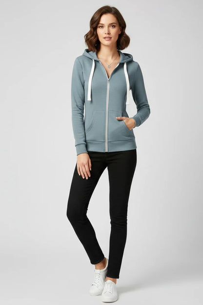 Women’s hoodie with front zipper and kangaroo pockets – Light Blue