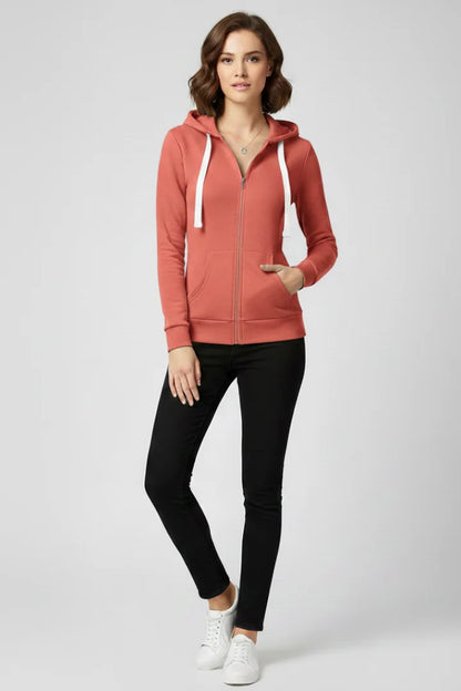 Women’s hoodie with front zipper and kangaroo pockets – Orange