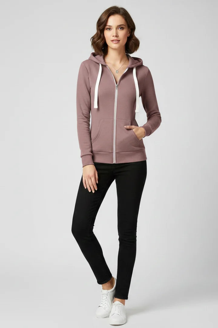 Women’s hoodie with front zipper and kangaroo pockets – Pink