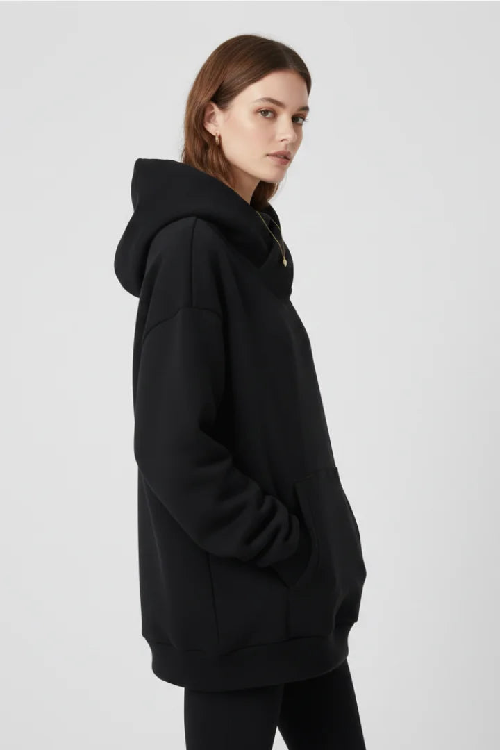 Women’s hoodie with high neck and wide hood