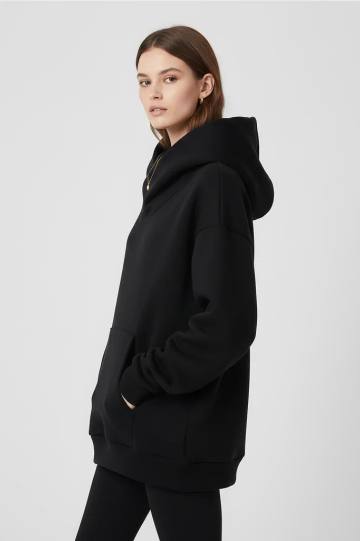 Women’s hoodie with high neck and wide hood
