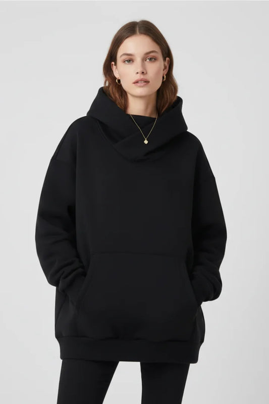Women’s hoodie with high neck and wide hood – Black