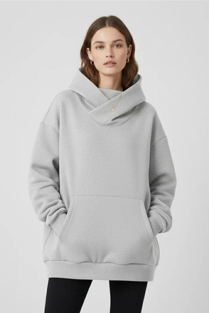 Women’s hoodie with high neck and wide hood – Grey