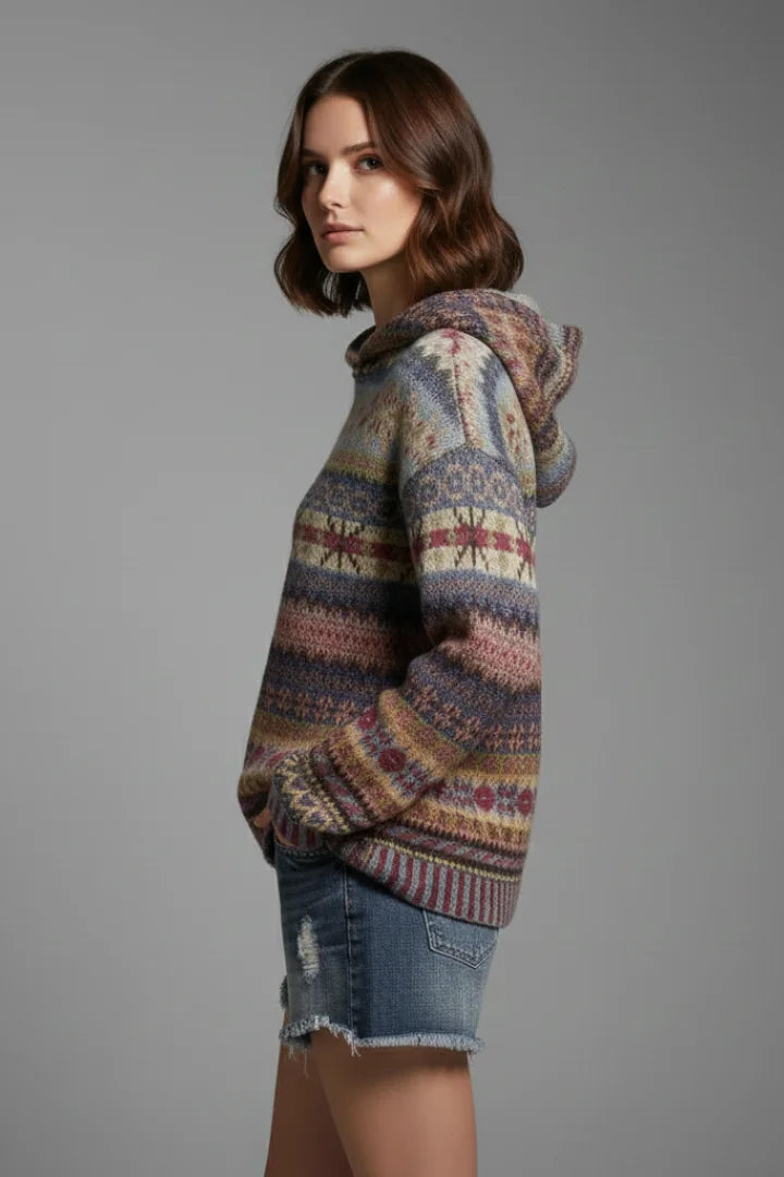 Women's hoodie with hood and ribbed cuffs – Brown