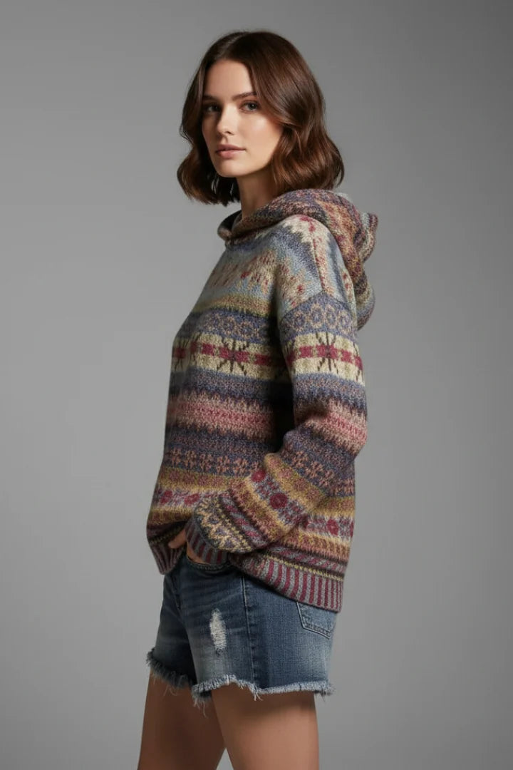 Women's hoodie with hood and ribbed cuffs – Brown