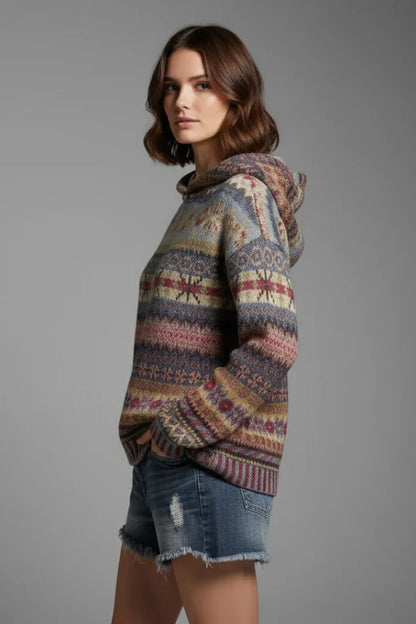 Women's hoodie with hood and ribbed cuffs – Brown