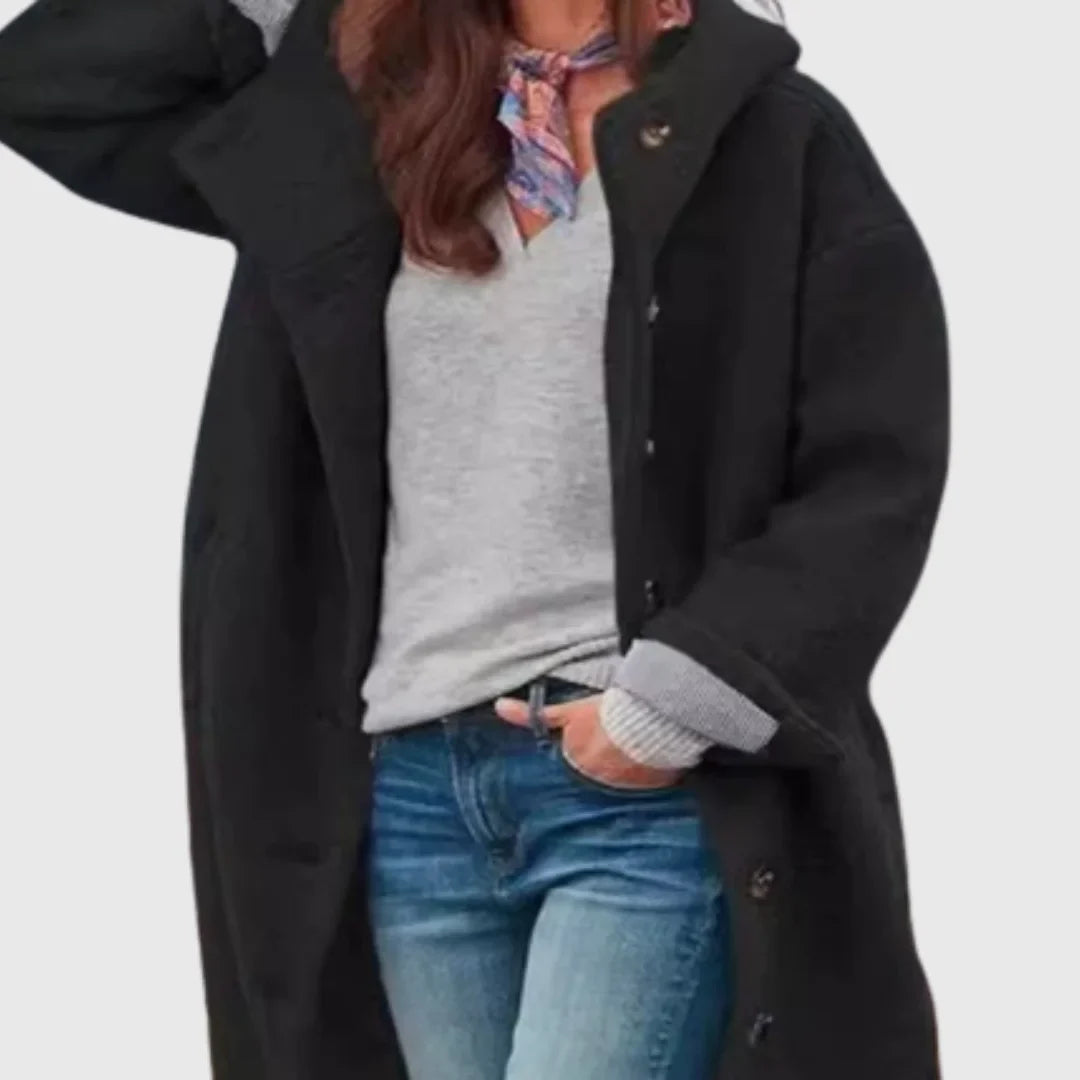 Women's oversized coat with button fastening and side pockets – Black