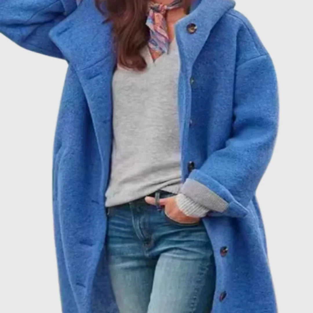 Women's oversized coat with button fastening and side pockets – Blue