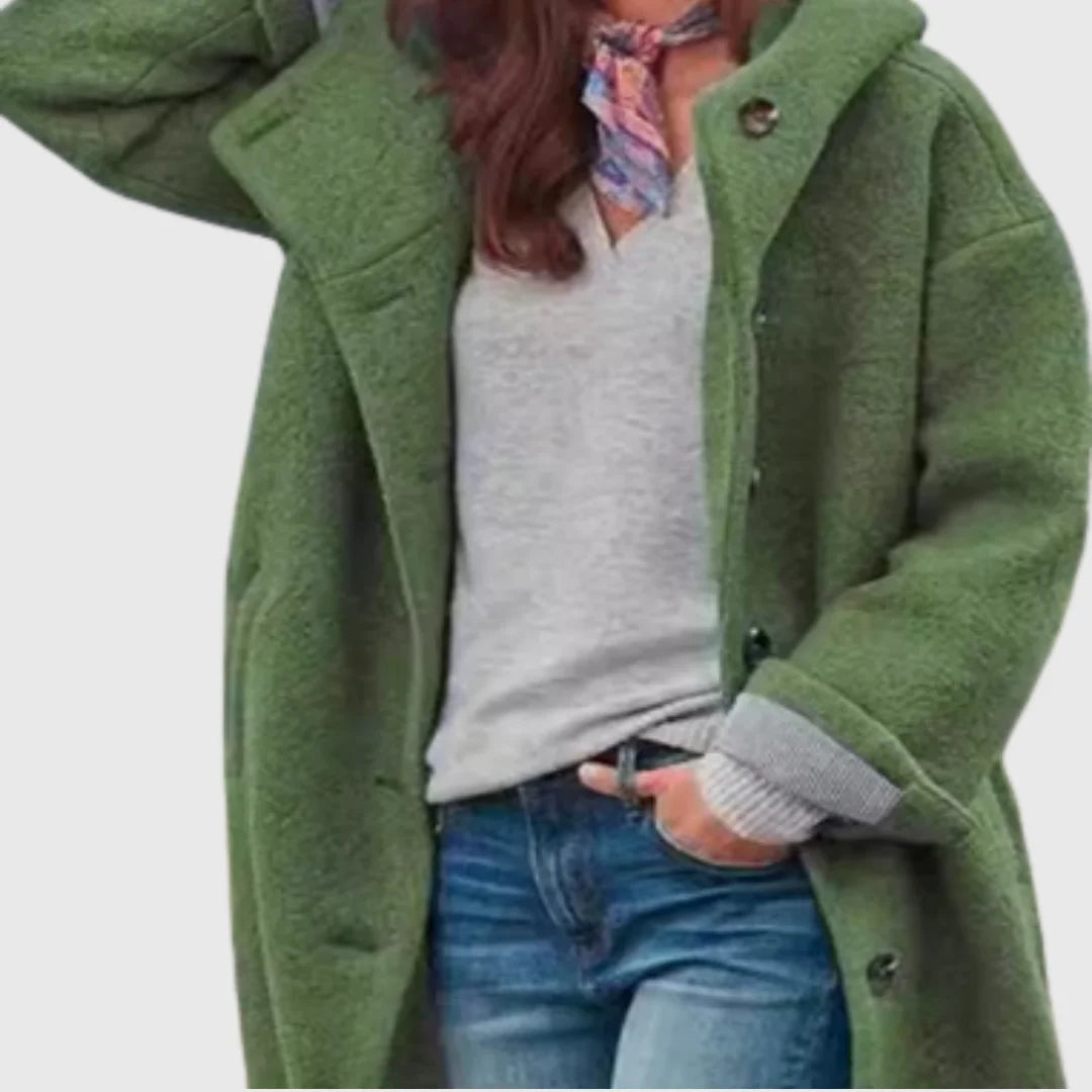 Women's oversized coat with button fastening and side pockets – Green