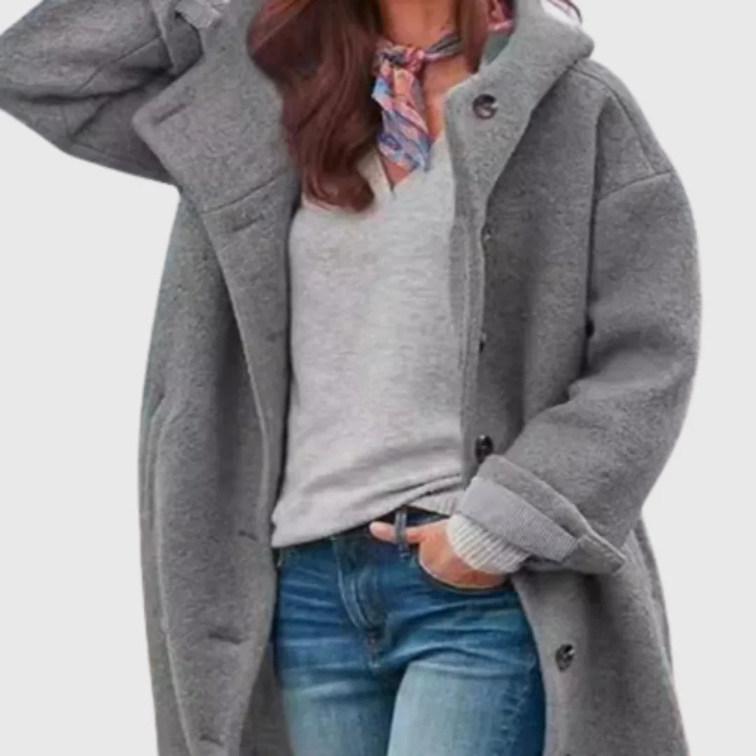 Women's oversized coat with button fastening and side pockets – Grey