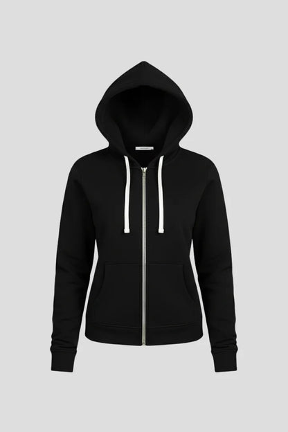 Women’s zip hoodie with drawstring hood and front pockets – Black