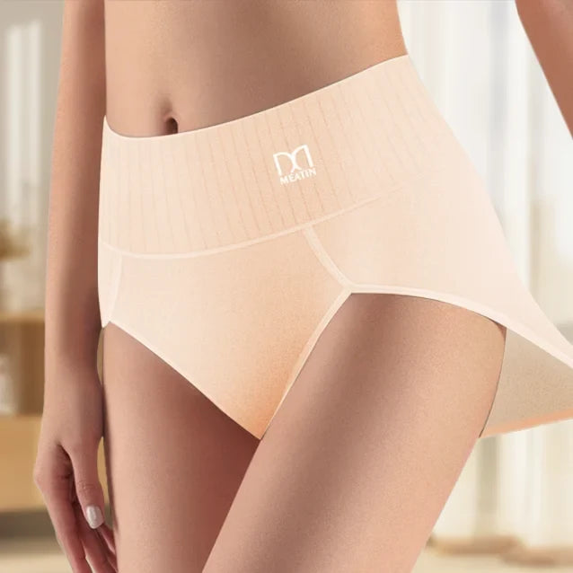 Women's 6-pack knit high-waisted shaping briefs with ribbed waistband – Beige