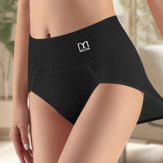 Women's 6-pack knit high-waisted shaping briefs with ribbed waistband – Black
