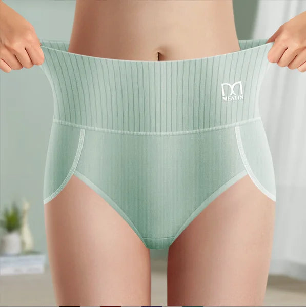 Women's 6-pack knit high-waisted shaping briefs with ribbed waistband – Green