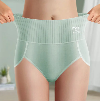 Women's 6-pack knit high-waisted shaping briefs with ribbed waistband – Green