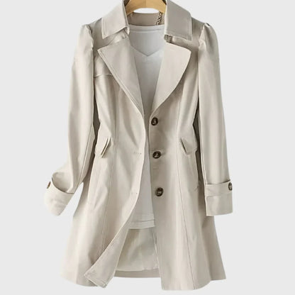 Women's A-line coat with notched lapel and single-breasted buttons – Beige