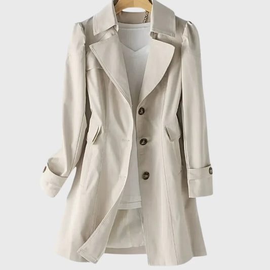 Women's A-line coat with notched lapel and single-breasted buttons – Beige