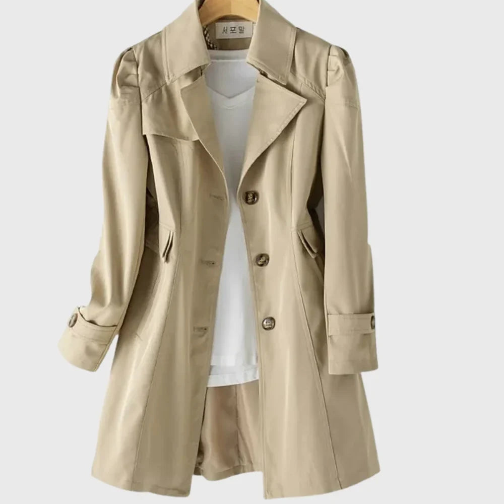 Women's A-line coat with notched lapel and single-breasted buttons – Khaki
