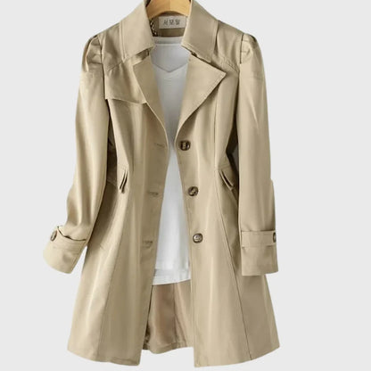 Women's A-line coat with notched lapel and single-breasted buttons – Khaki