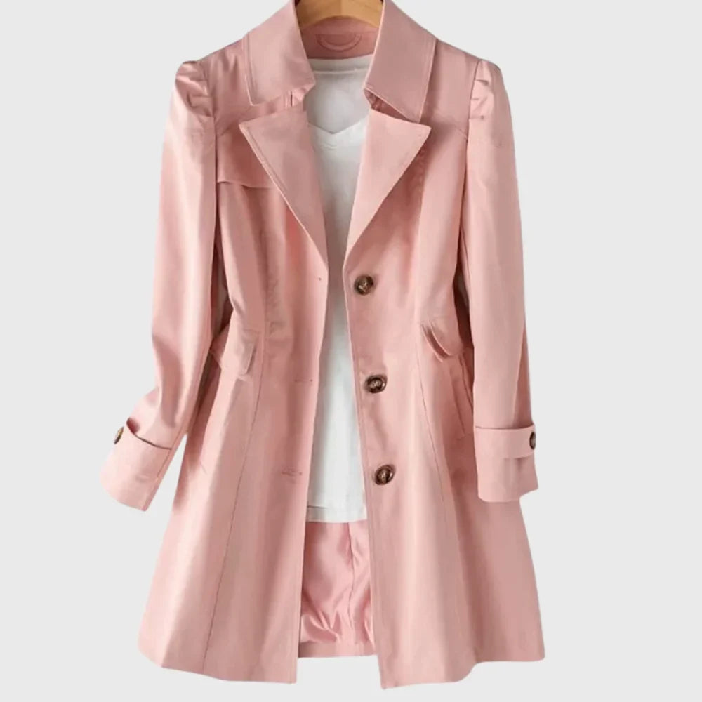 Women's A-line coat with notched lapel and single-breasted buttons – Pink