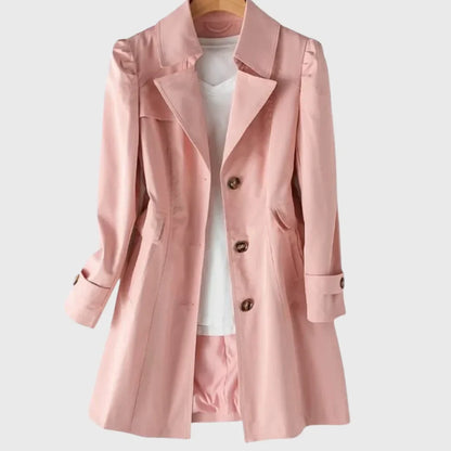 Women's A-line coat with notched lapel and single-breasted buttons – Pink