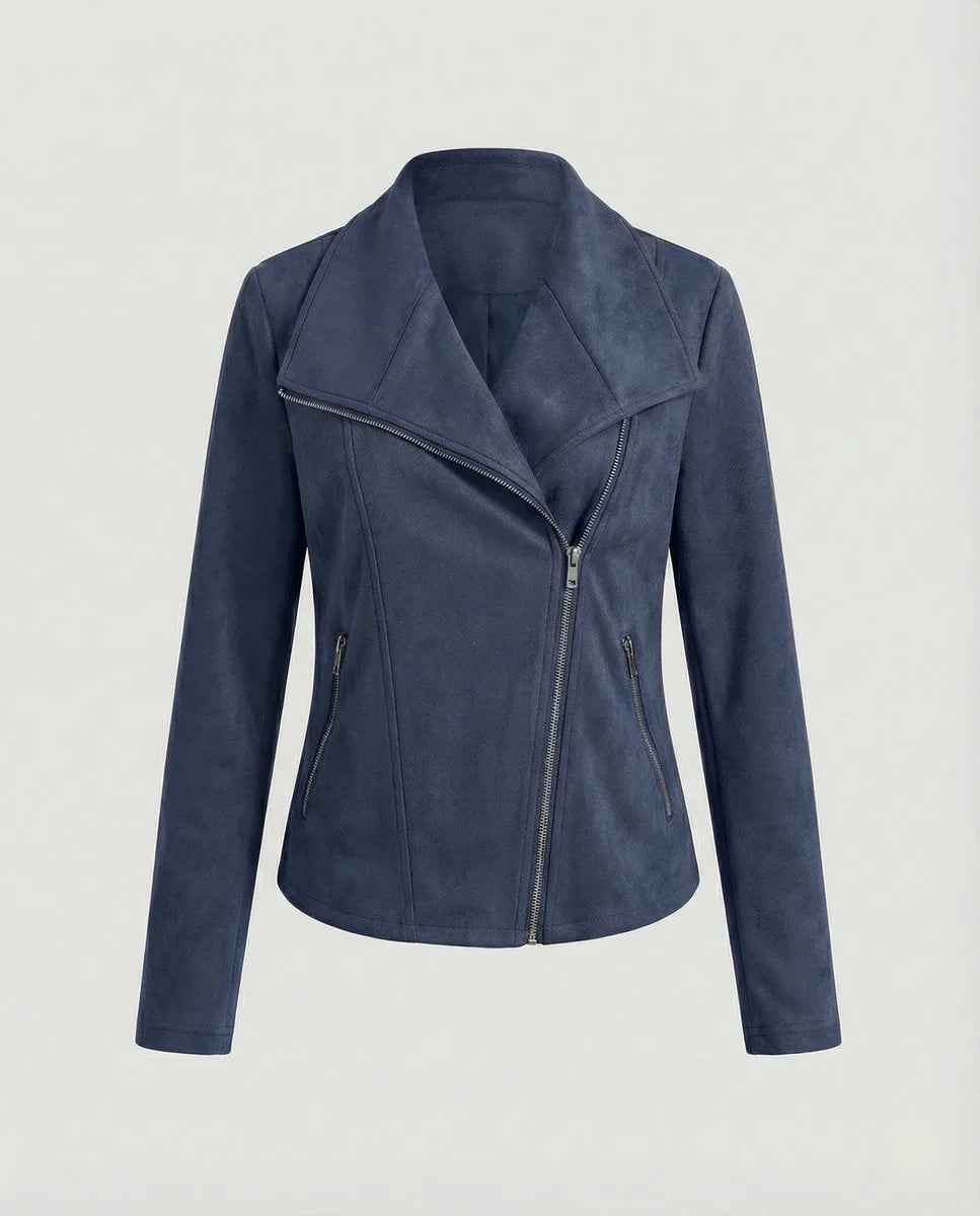 Women's asymmetric-zip tailored faux suede biker leather jacket