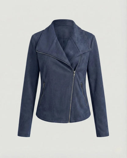 Women's asymmetric-zip tailored faux suede biker leather jacket