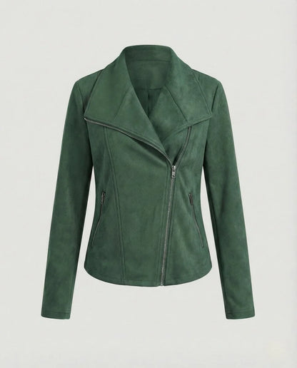 Women's asymmetric-zip tailored faux suede biker leather jacket