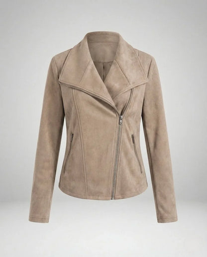 Women's asymmetric-zip tailored faux suede biker leather jacket – Apricot