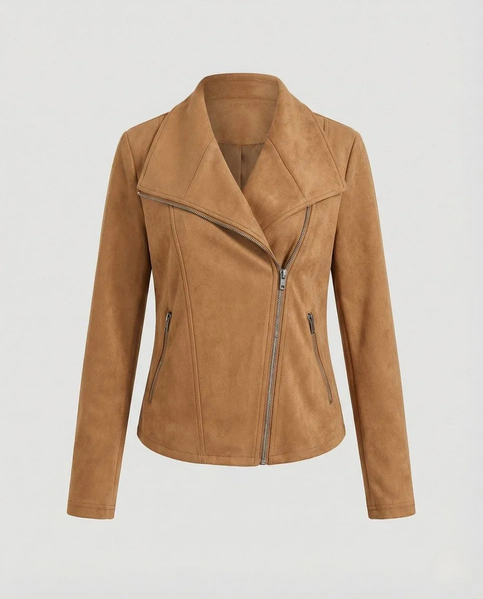 Women's asymmetric-zip tailored faux suede biker leather jacket
