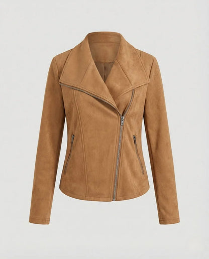 Women's asymmetric-zip tailored faux suede biker leather jacket