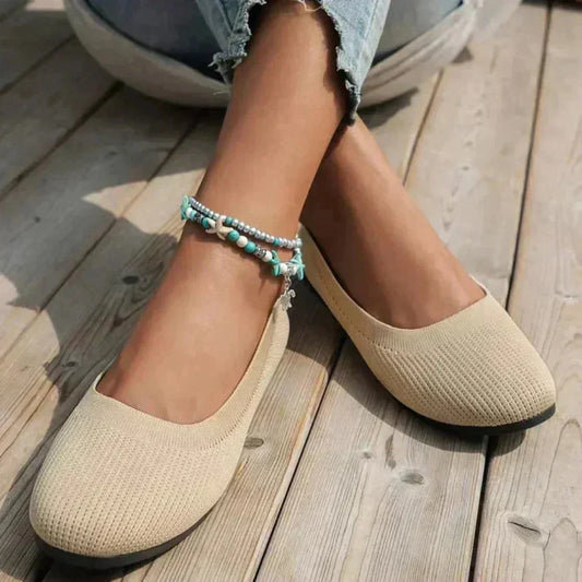 Women's knit comfort slip-on flats with round toe – Cream