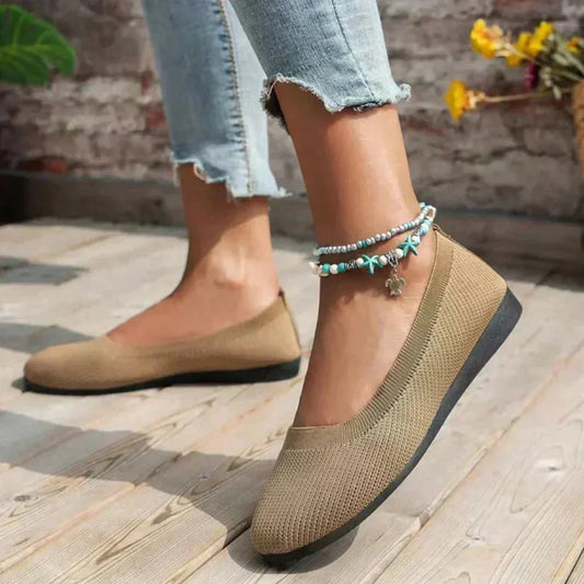 Women's knit comfort slip-on flats with round toe – Khaki