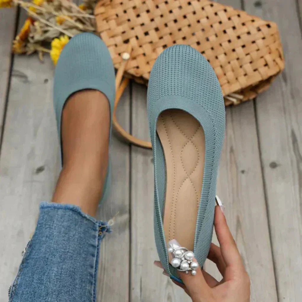 Women's knit comfort slip-on flats with round toe – Light Blue