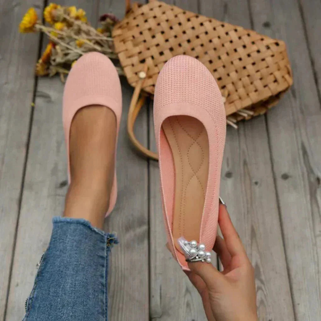 Women's knit comfort slip-on flats with round toe – Pink