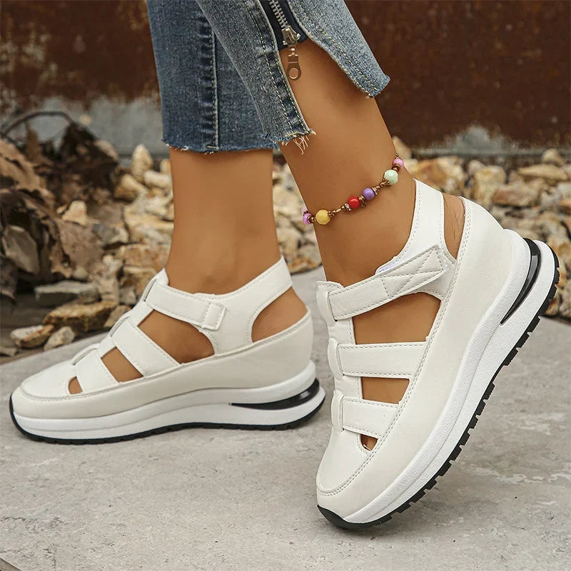 Women's cut-out platform sneakers with hook-and-loop straps
