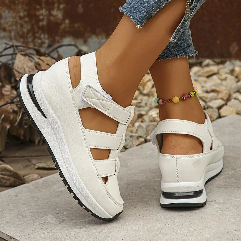 Women's cut-out platform sneakers with hook-and-loop straps