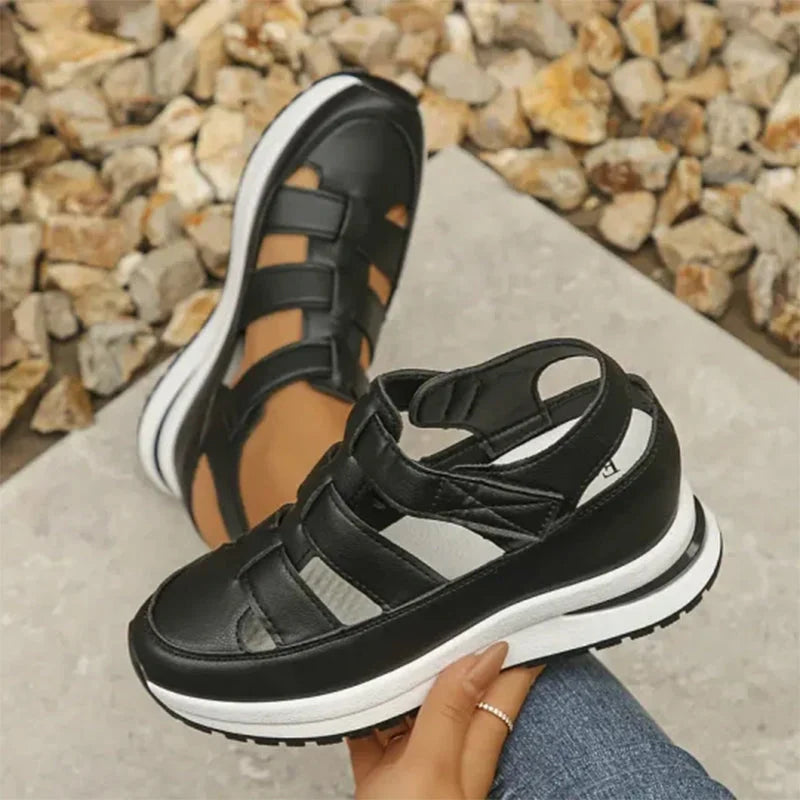 Women's cut-out platform sneakers with hook-and-loop straps